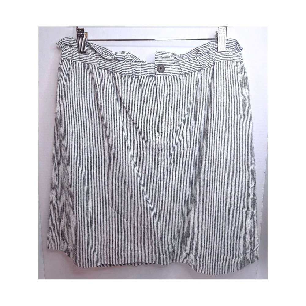 J.Crew Striped Paperbag Waist Mini Skirt Black White Size 14 Pockets Pull On